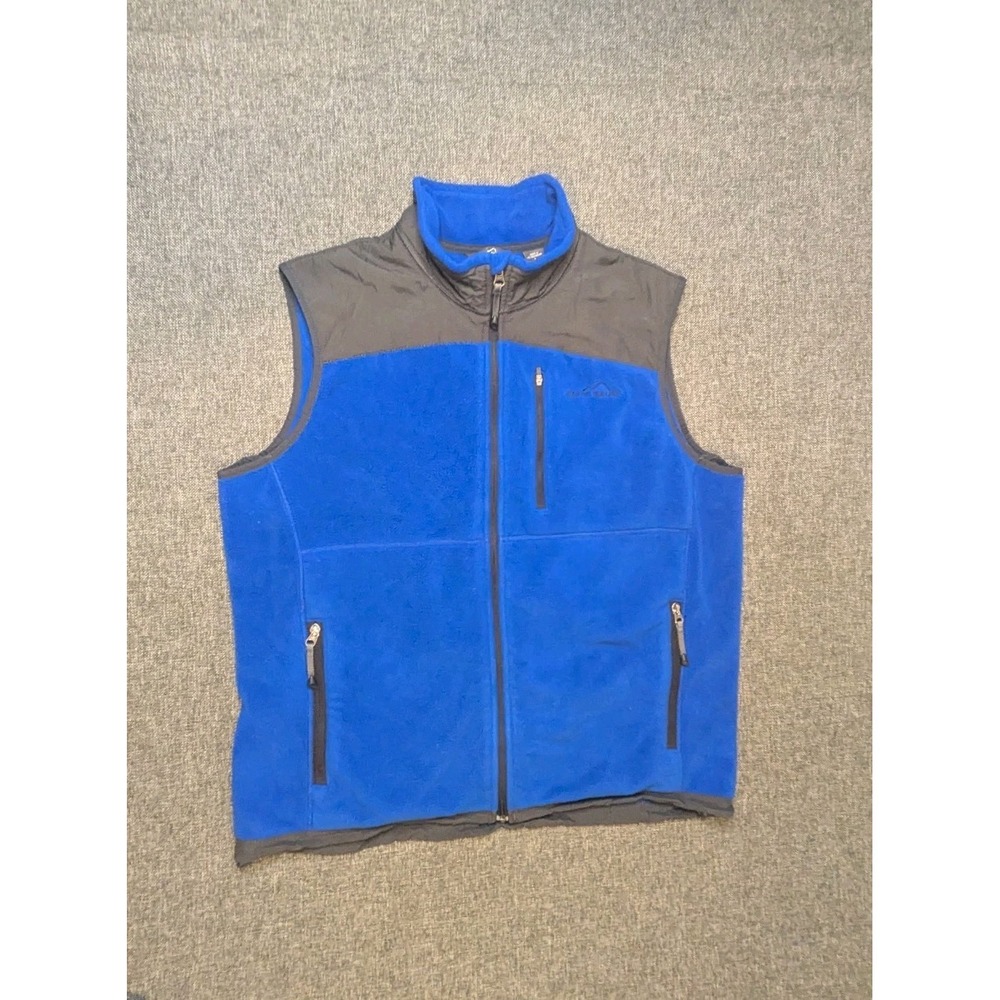 Eddie Bauer Fleece Vest Mens Large Blue Full Zip Multi-Pocket Outdoors Utility